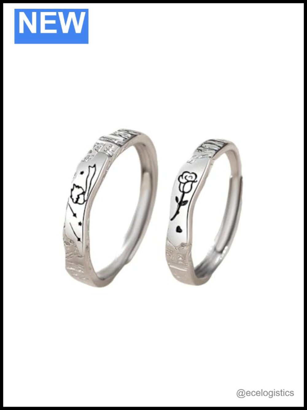 Sterling Silver Promise Rings Set of 2 Adjustable